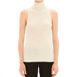 Theory Wool Blend Sleeveless Turtleneck Sweater Size XS Ivory Cream Ribbed Knit